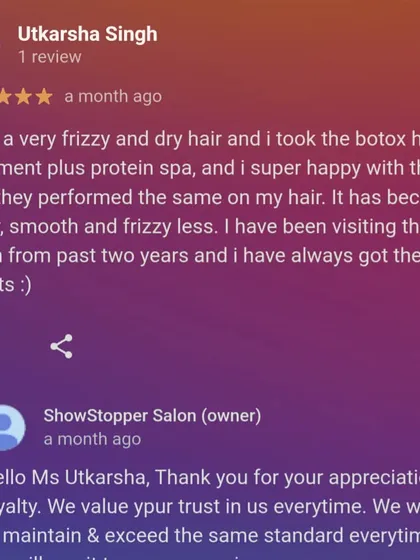 This client, who has been visiting for two years, is "super happy" with her botox and protein spa treatment, always getting the best results for her frizzy hair.