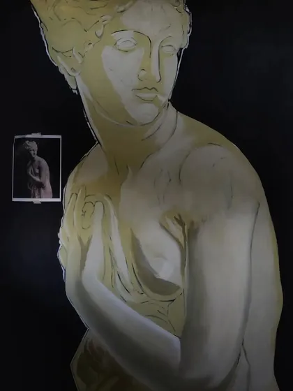 An early stage of the Venus painting, where I've blocked in the main areas of light and shadow to establish the form before adding finer details.
