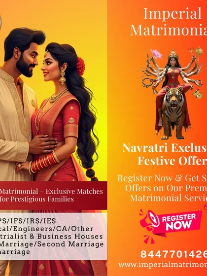 Celebrate Navratri with our exclusive festive offer. Register now to get special offers on our premium matrimonial services and find your perfect match during this auspicious time.