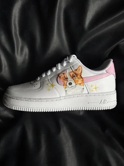 A side profile of the Corgi custom sneaker on a black background.