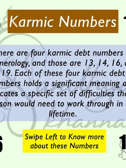 This is a summary of the four karmic debt numbers. If you were born on the 13th, 14th, 16th, or 19th of any month, you carry these karmic lessons. A full analysis can help you understand how to manage their effects.