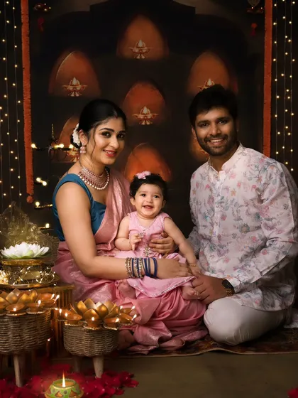 A happy family portrait from our Diwali sessions, capturing the love and joy of the festival.
