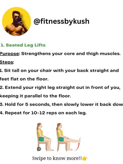 Stuck at a desk all day? Here are some easy exercises you can do right in your chair. These seated leg lifts, spinal twists, and shoulder rolls will help relieve tension and strengthen your muscles.