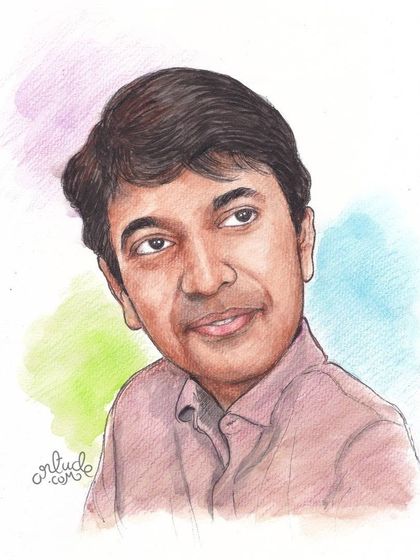 A soft, watercolor caricature that makes a wonderful and personal gift for a boss.