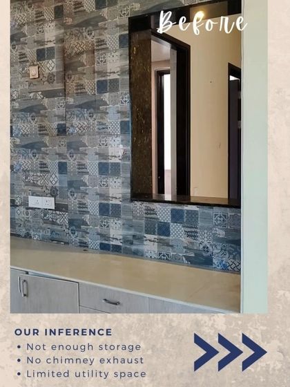 The 'Before' shot of the Lakshya kitchen renovation. We identified key issues: insufficient storage, a lack of chimney exhaust, and limited utility space, which informed our complete redesign.
