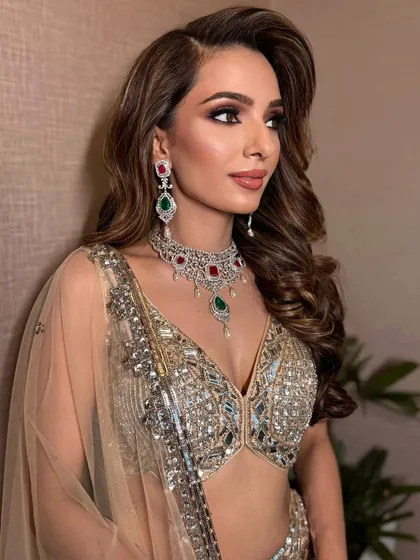 A close-up of my signature ethereal smokey eye. This look is bold yet beautifully blended, perfect for a bride who wants to make a statement on her sangeet or reception night.