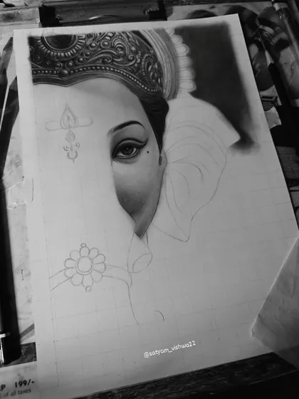 Here you can see the initial shading on the face, establishing the light source. The rest of the sketch is still in its line-art phase.