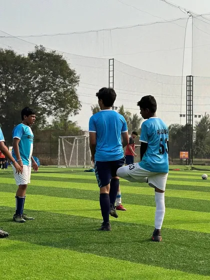 Players warming up and getting focused before a match at the 'Bombay ke Champions' tournament.