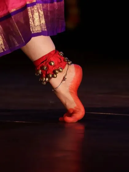 A duplicate of image 128, emphasizing the importance of footwork in Bharatanatyam.
