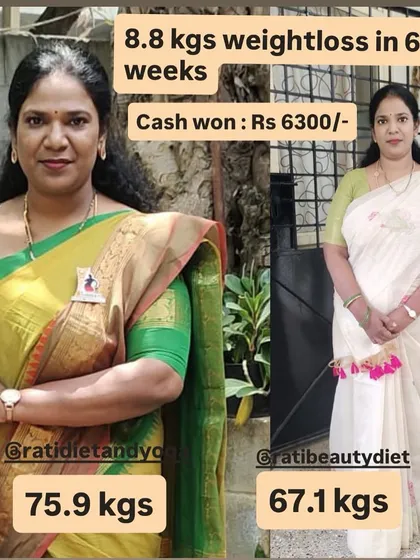 Rekha celebrating her 8.8 kg weight loss and a cash prize of Rs 6300. She proved all her old perceptions about dieting wrong.