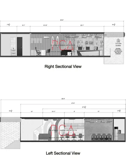 Right and left sectional views for the StyleIn Homes office. These architectural drawings provide a comprehensive understanding of the interior elevations and design elements.