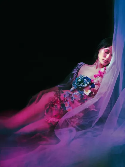 A scene from 'Ophelia Reimagined,' a modern retelling of the classic painting. I used motion blur and a dreamlike color palette to portray Ophelia's emotional depth and resilience, transforming her tragedy into a story of strength.