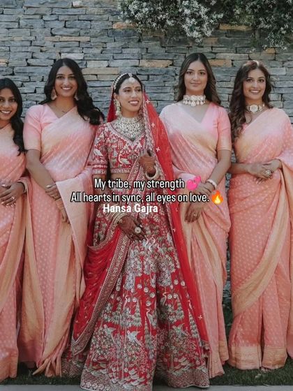 My tribe, my strength. A stunning portrait of the bride with her bridesmaids, all in sync and celebrating her special day with love and support.