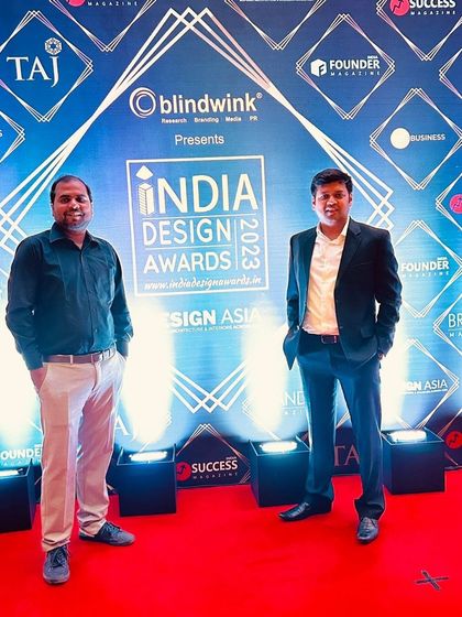 Our founders at the India Design Awards 2023 event in Bangalore. We are proud to represent our team and accept recognition for our modern and stylish interior design projects.
