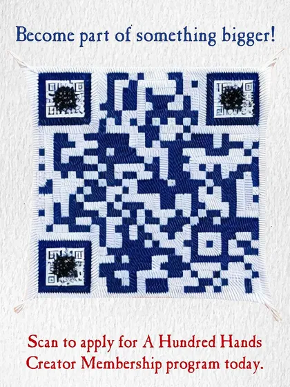 Become part of something bigger. Scan this QR code, created with an intricate woven design, to apply for our Creator Membership program today.