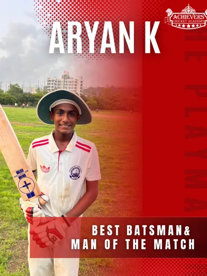 Aryan K proudly displays his 'Best Batsman' and 'Man of the Match' awards from the AT Cup U-14 tournament.