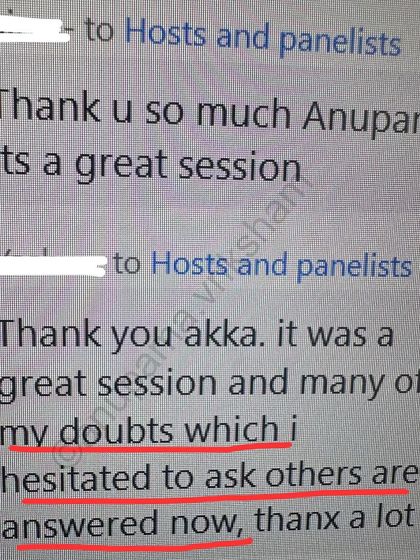 "Many of my doubts which I hesitated to ask others are answered now." Creating a safe, non-judgmental space is my top priority.