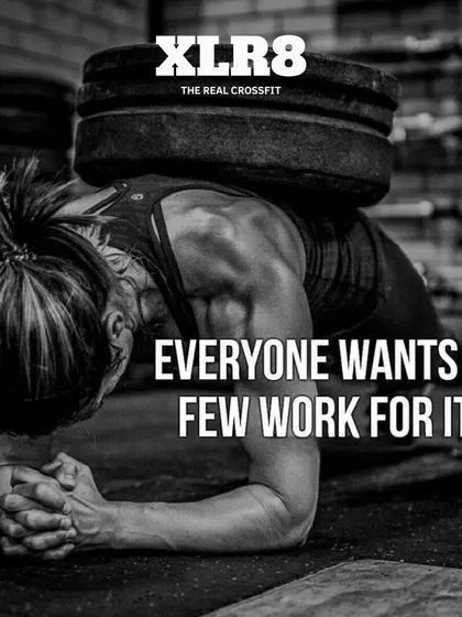 Everyone wants it. Few work for it. A motivational image of a woman doing a weighted plank.