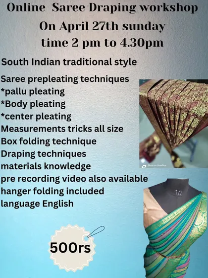 This flyer breaks down the pre-pleating techniques into pallu, body, and center pleating for clarity.