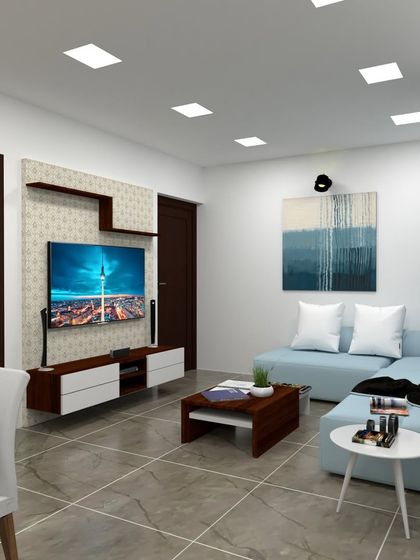 A full view of the living room layout in 3D, helping our clients visualize the entire space, including furniture placement and traffic flow, before we begin execution.