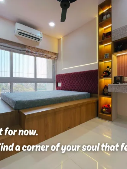 A wider view of this thoughtfully designed room, showing how every element works together to create a space that is both inspiring and organized.