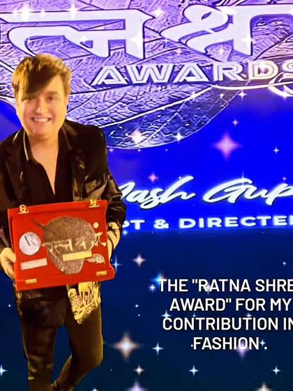 A closer look at the "Ratna Shree Award" for my contribution to fashion. I extend my sincere gratitude to the organizers for this honor. It is truly humbling to see my endeavors appreciated.