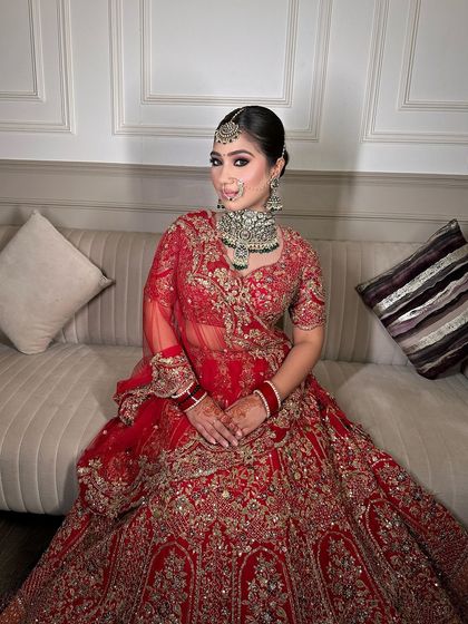 A full-length shot of our glowing bride, showcasing how our jewellery completes her entire wedding ensemble from head to toe.