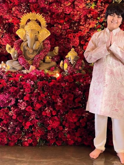 A lovely shot of Dabboo Ratnani's son in my pastel printed kurta during the Ganesh Chaturthi festival. It’s a perfect example of comfortable yet stylish festive wear for boys.