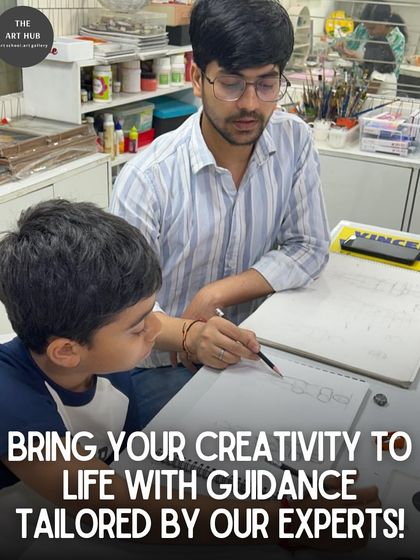 An instructor provides one-on-one guidance to a young student on his sketching fundamentals, ensuring he gets the expert attention needed to grow.