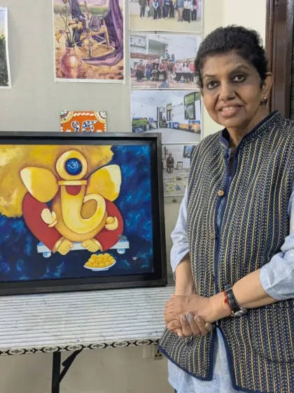 It is never too late to discover your inner artist. We are so proud of our adult hobby class student, Priyanka, with her beautiful and modern acrylic painting of Lord Ganesha, ready to be displayed.