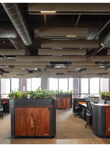 These custom-designed storage units with integrated planters are a key feature in our biophilic office designs. They combine functionality with the benefits of nature, creating a workspace that feels both organized and alive.