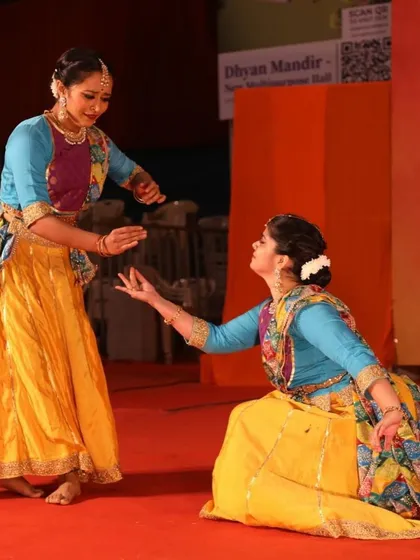 Two of my students performing a piece from the Ramayan. Their expressive storytelling, or abhinaya, brings the ancient epic to life through Kathak.