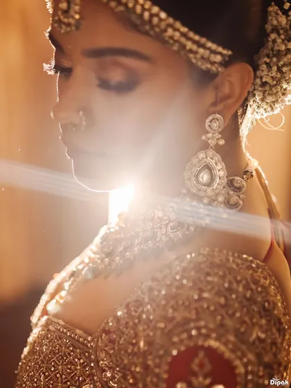 In the quiet moments before she walks down the aisle, a bride's beauty shines with a gentle radiance. This artistic bridal portrait, with its soft light and focus on intricate jewelry, is an example of how I capture the serene and emotional side of your wedding story.
