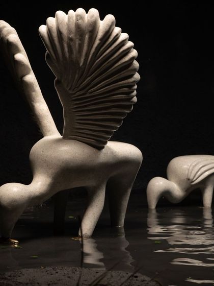 Meet Bobo, the bird of rarest imagination from our Pakhru Collection. This piece features graceful silhouettes and luxurious textures, with concrete terrazzo and mother of pearl infusion that makes the form feel real and majestic.