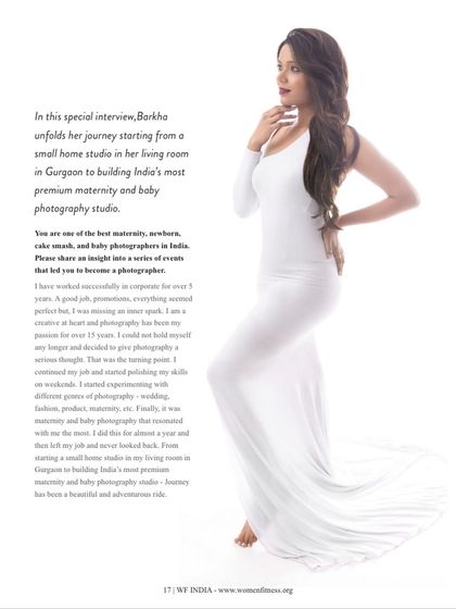 Inside the May issue of Women Fitness India. I shared my journey from a small home studio to building one of India's most premium maternity and baby photography studios.