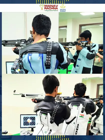 A collage showing our young rifle shooters in action during the CBSE Zonal tournament. Their form and concentration are a testament to their professional training.