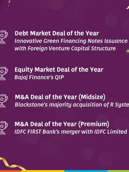 At the ALB India Law Awards 2024, we were recognized for our role in several notable deals, including the Debt Market Deal of the Year and M&A Deals of the Year.