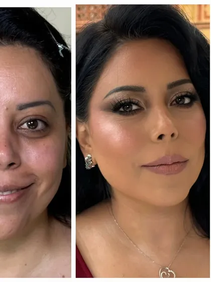 A classic soft glam transformation. We focused on a subtle smoky eye and a flawless matte base to create a sophisticated and polished look.