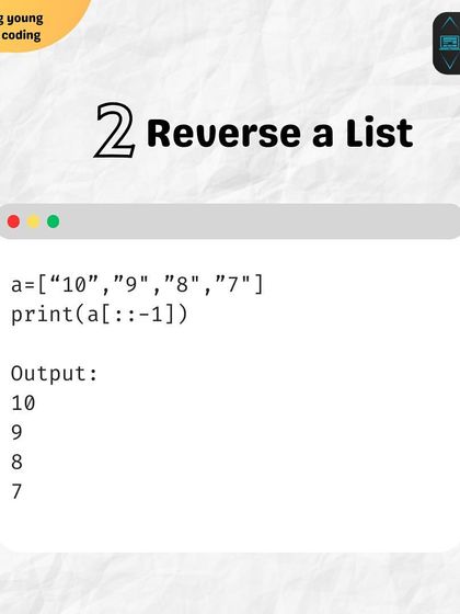 Python Trick 2: A simple and elegant way to reverse a list. This code snippet demonstrates Python's slicing feature to quickly reverse the order of elements.