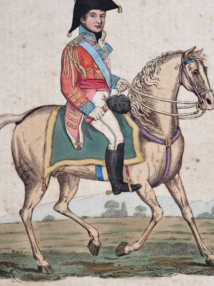 A series of exquisite aquatints engraved by Wells Jecil, capturing the spirit of the early 19th century. This piece depicts Lieutenant General Lord Hill, a legendary figure from the Napoleonic Wars, riding into history.