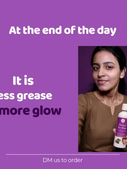 A selfie showing the "less grease and more glow" result after using my Charcoal Facewash. It's designed to give you that fresh, oil-free look even at the end of a long day.