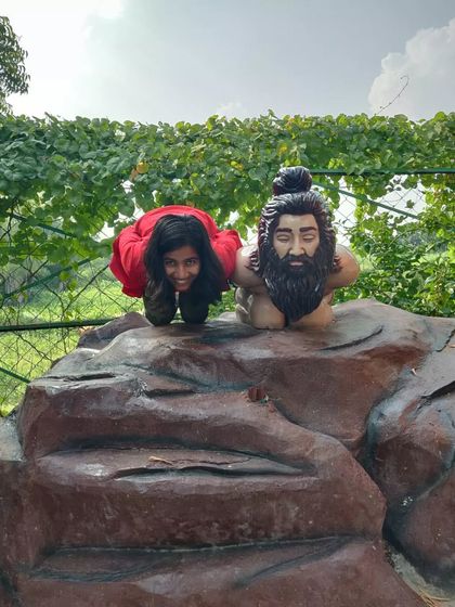 Trying to match the Bhujangasana (Cobra Pose) of this yogi statue. Nature and art are constant teachers on this path.