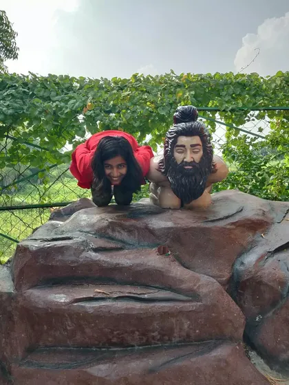 Trying to match the Bhujangasana (Cobra Pose) of this yogi statue. Nature and art are constant teachers on this path.