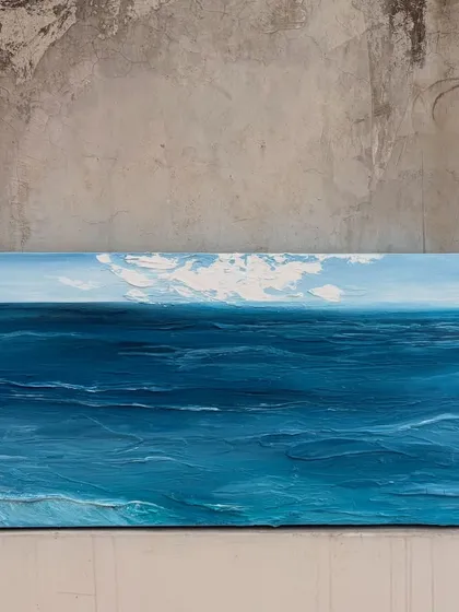 The ocean is one of my biggest inspirations. This is a long panoramic canvas where I used heavy textures to capture the movement of the waves and the calm of the sea, perfect for bringing a sense of peace to any wall.