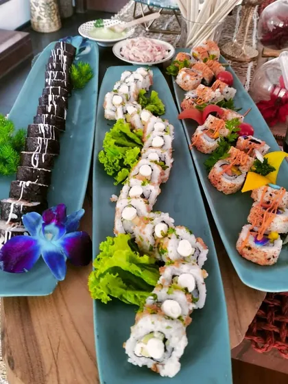 A trail to happiness. Our sushi platters are a feast for the eyes, featuring a variety of rolls to please every palate.