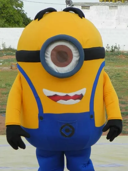 A full-size Minion mascot ready for some fun. This is one of my most requested movie character appearances for themed birthday parties.