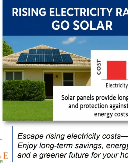 This simple chart shows the reality of rising electricity rates versus the long-term savings from solar. Investing in solar protects you from increasing energy costs for the next 25 years or more.