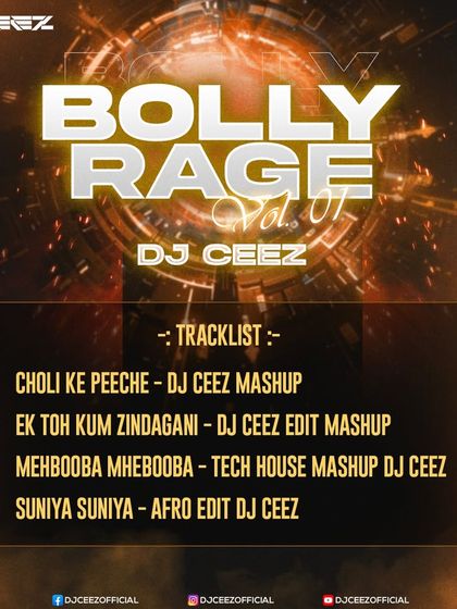 The official tracklist announcement for "Bolly Rage Vol. 1". Each track was carefully selected and remixed to create a cohesive, high-energy listening experience.