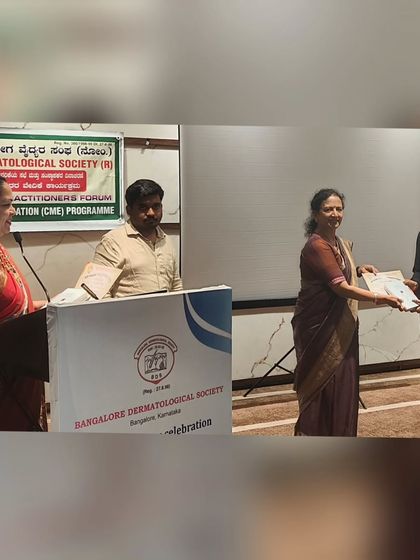 Receiving a certificate of appreciation after my presentation at the Bangalore Dermatological Society. It is always rewarding to contribute to the collective knowledge of my fellow dermatologists.