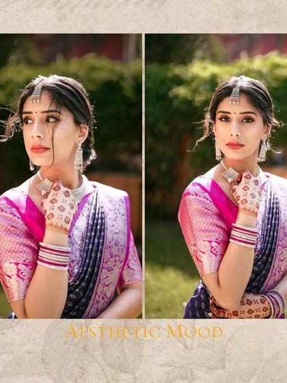 A diptych titled "Aesthetic Mood," capturing the bride's thoughtful and stylish poses.